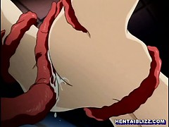 Japanese hentai brutally ass and pussy drilled by tentacles